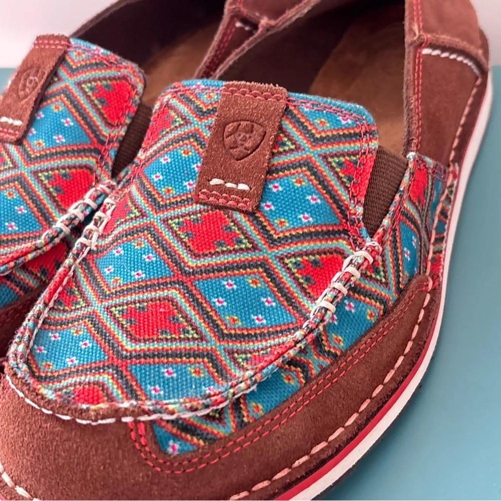 Ariat Cruiser Saddle Tan Suade Geometric Neutral Boho Slip On Shoes Size 9.5B - Picture 9 of 16